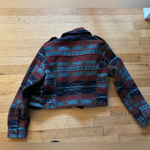 Blue B Collection Cropped Moto Jacket - Multi-Colored Blanket Fabric - Size S - Picture 5 of 5